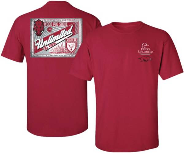 New World Graphics Men's Arkansas Razorbacks Cardinal Ducks Unlimited Label T-Shirt