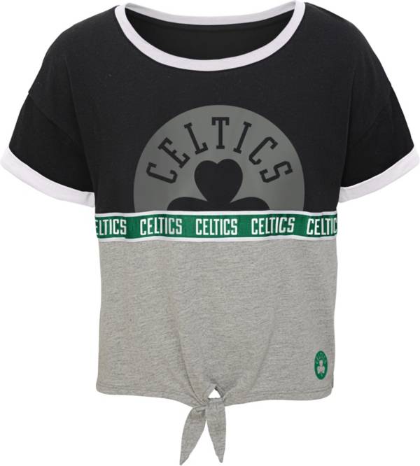 Outerstuff Youth Girls' Boston Celtics Grey Tie Front Crewneck T-Shirt