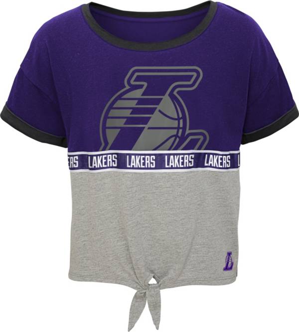 Outerstuff Youth Girls' Los Angeles Lakers Grey Tie Front Crewneck T-Shirt