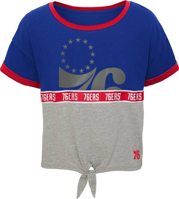 Outerstuff Youth Girls' Philadelphia 76ers Grey Tie Front Crewneck T-Shirt