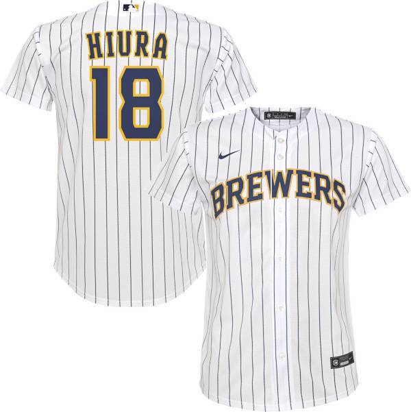 Nike Youth Milwaukee Brewers Keston Hiura #18 White Replica Jersey