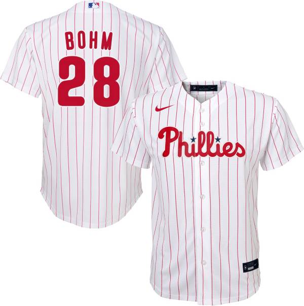 Nike Youth Replica Philadelphia Phillies Alec Bohm #28 Cool Base White Jersey