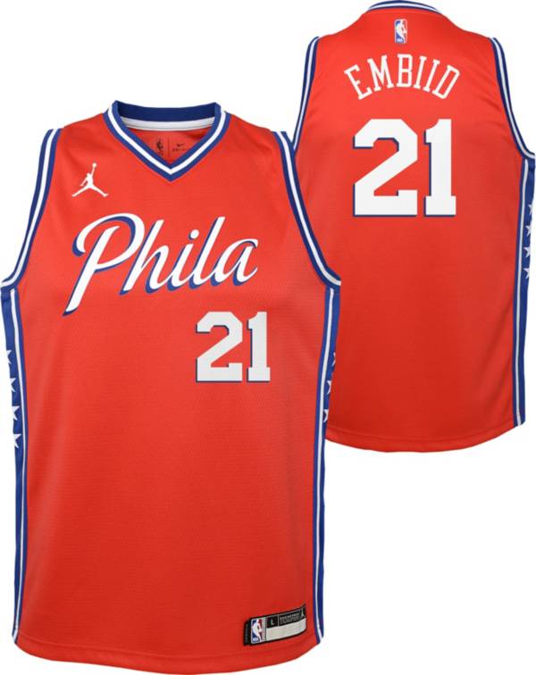 Jordan Youth Philadelphia 76ers Joel Embiid #21 Red Dri-FIT Swingman Jersey