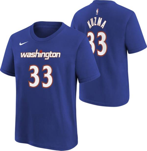 Nike Youth 2021-22 City Edition Washington Wizards Kyle Kuzma #33 Blue Player T-Shirt