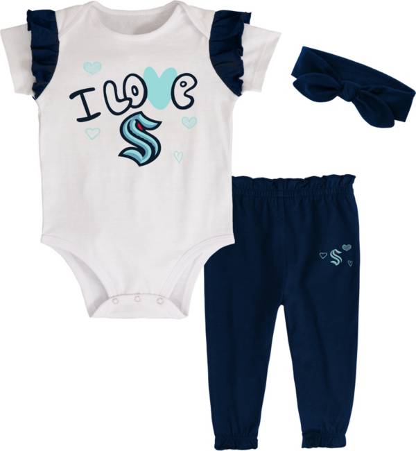 NHL Infant Seattle Kraken I Love Hockey Onesie Set