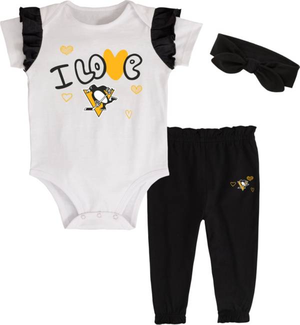 NHL Infant Pittsburgh Penguins I Love Hockey Onesie Set