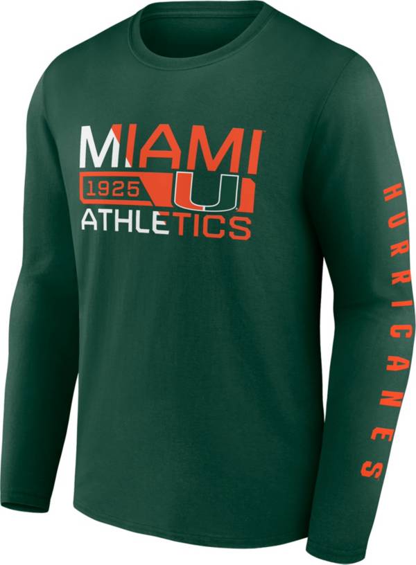 NCAA Men's Miami Hurricanes Green Iconic Broad Jump Long Sleeve T-Shirt