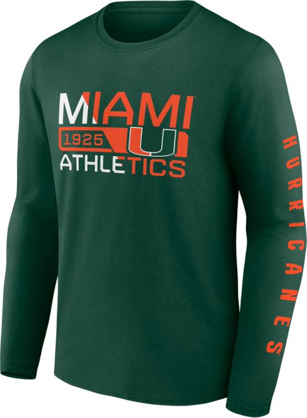 NCAA Men's Miami Hurricanes Green Iconic Broad Jump Long Sleeve T-Shirt product image