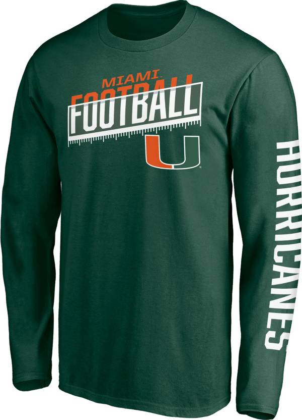 NCAA Men's Miami Hurricanes Green Long Sleeve Football T-Shirt