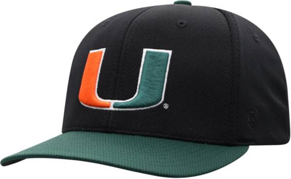 Top of the World Men's Miami Hurricanes Black/Green Stretch-Fit Hat product image