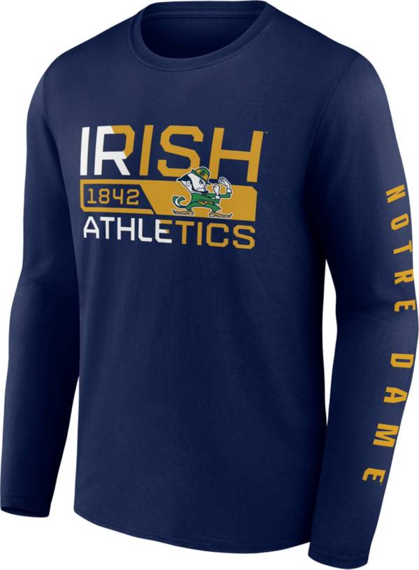 NCAA Men's Notre Dame Fighting Irish Navy Iconic Broad Jump Long Sleeve T-Shirt
