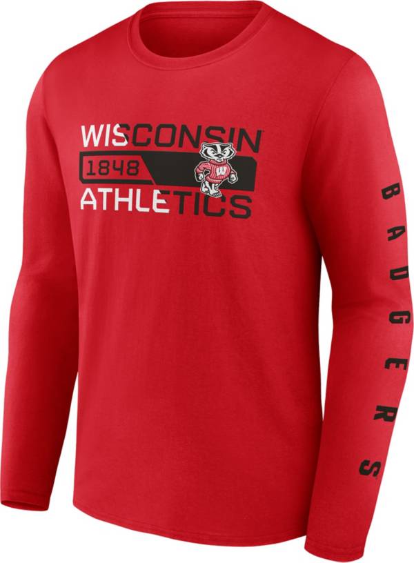 NCAA Men's Wisconsin Badgers Red Iconic Broad Jump Long Sleeve T-Shirt