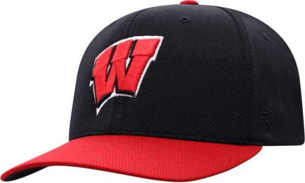 Top of the World Men's Wisconsin Badgers Black/Red Stretch-Fit Hat product image