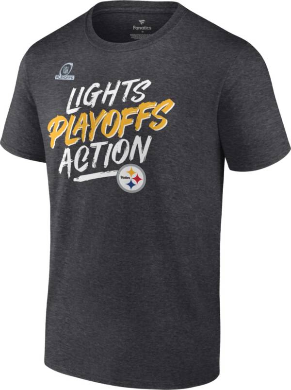 NFL Men's Pittsburgh Steelers 2021 Lights Playoffs Action Charcoal Heather T-Shirt