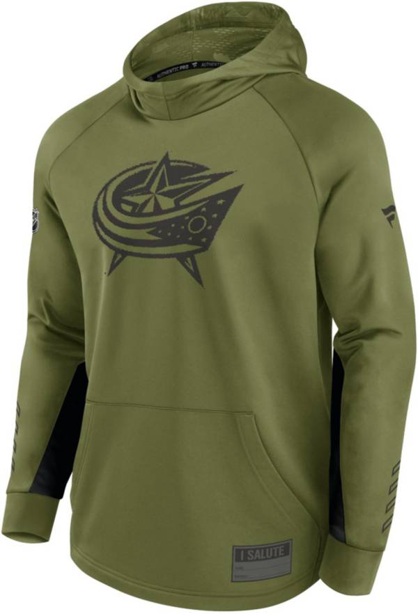 NHL Columbus Blue Jackets Authentic Pro Military Green Pullover Hoodie