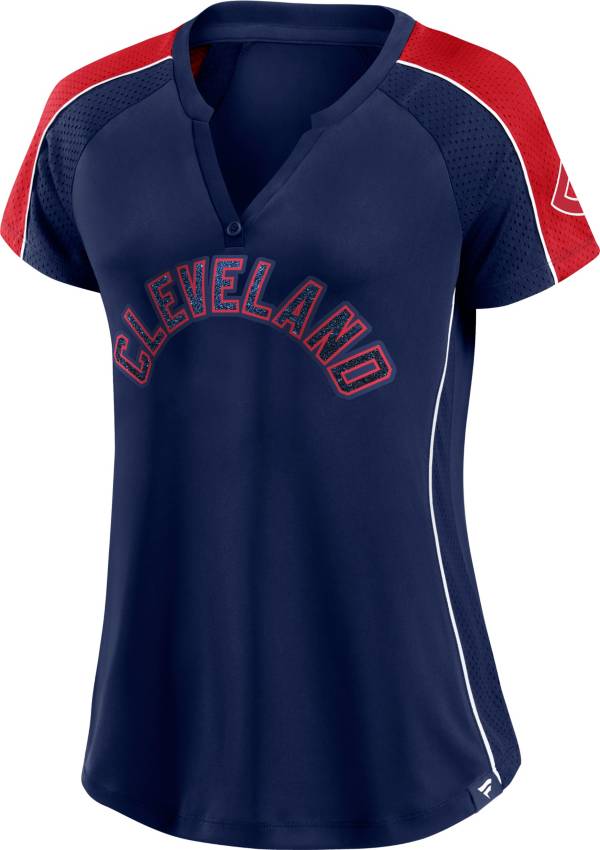 MLB Women's Cleveland Indians Navy Placket T-Shirt