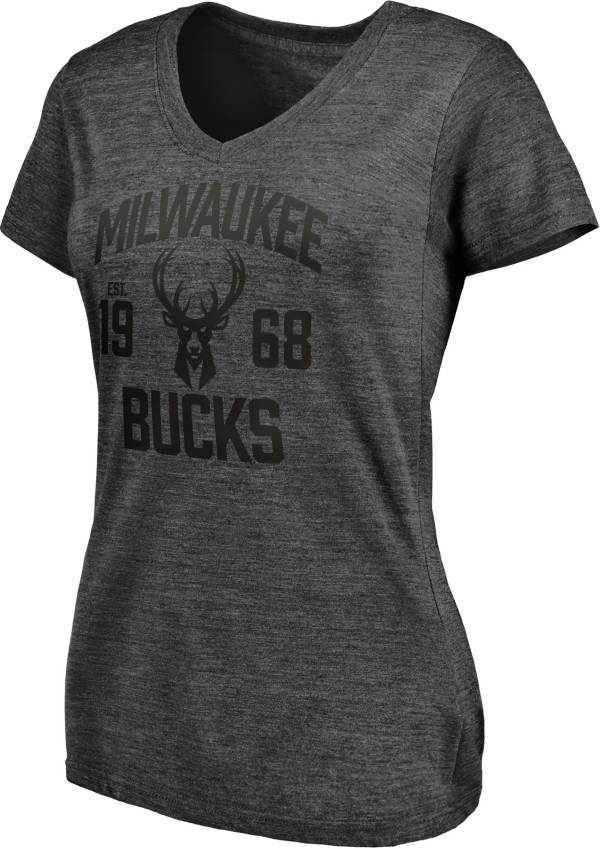 NBA Women's Milwaukee Bucks Grey V-Neck T-Shirt