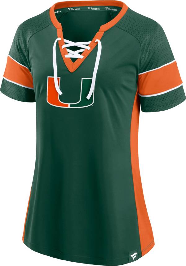 NCAA Women's Miami Hurricanes Green Lace-Up T-Shirt