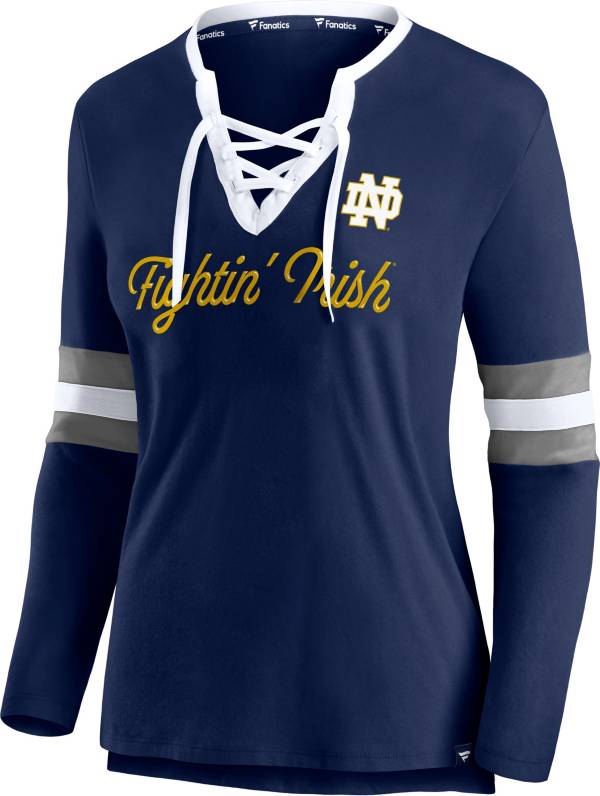 NCAA Women's Notre Dame Fighting Irish Navy Lace-Up Long Sleeve T-Shirt