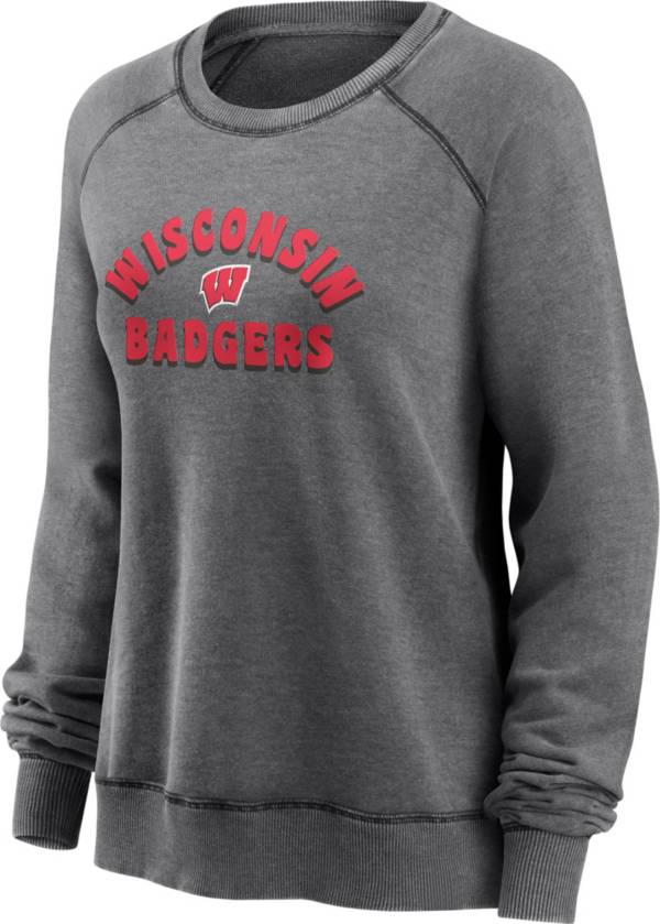 NCAA Women's Wisconsin Badgers Grey Washed Fleece Crewneck Sweatshirt