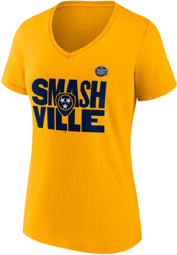 NHL Women's '21-'22 Stadium Series Nashville Predators Gold V-Neck T-Shirt