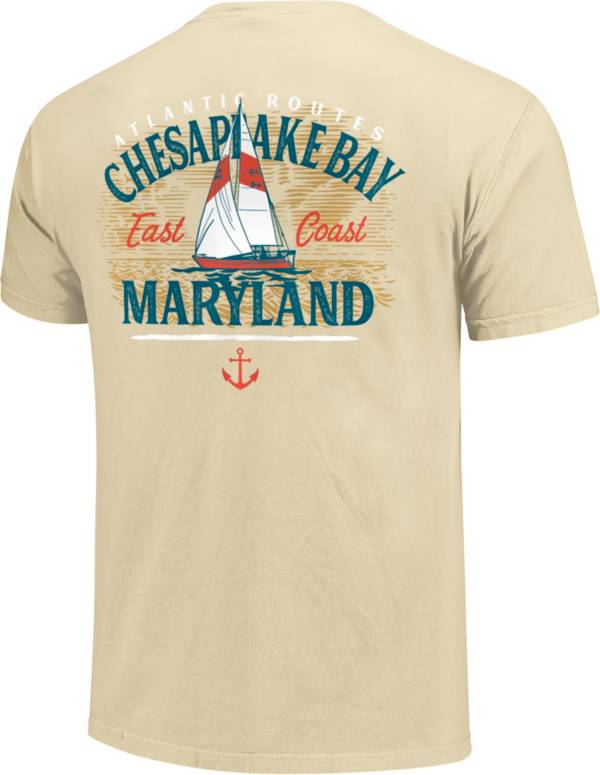 Image One Men's Maryland Sailboat Woodcut Scene Graphic T-Shirt