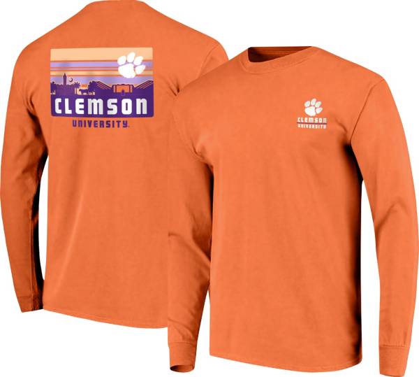 Image One Men's Clemson Tigers Orange Campus Skyline Long Sleeve T-Shirt