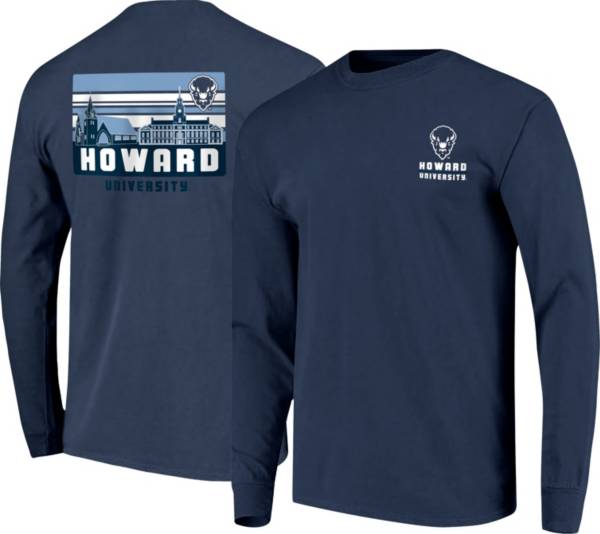 Image One Men's Howard Bison Blue Campus Skyline Long Sleeve T-Shirt