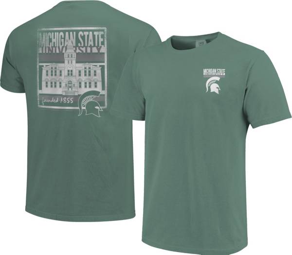 Image One Men's Michigan State Spartans Green Campus Buildings T-Shirt product image