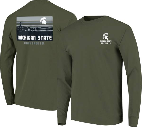 Image One Men's Michigan State Spartans Green Campus Skyline Long Sleeve T-Shirt