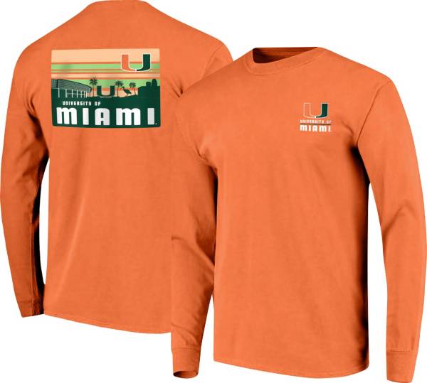 Image One Men's Miami Hurricanes Orange Campus Skyline Long Sleeve T-Shirt