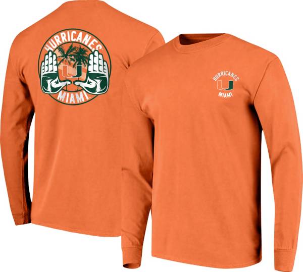 Image One Men's Miami Hurricanes Orange Hyperlocal Long Sleeve T-Shirt
