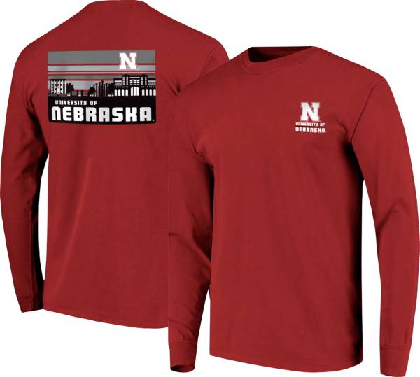 Image One Men's Nebraska Cornhuskers Scarlet Campus Skyline Long Sleeve T-Shirt