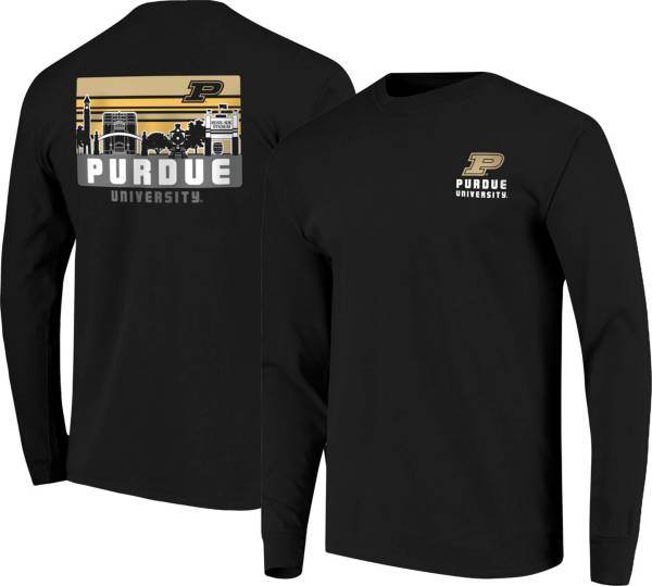 Image One Men's Purdue Boilermakers Black Campus Skyline Long Sleeve T-Shirt