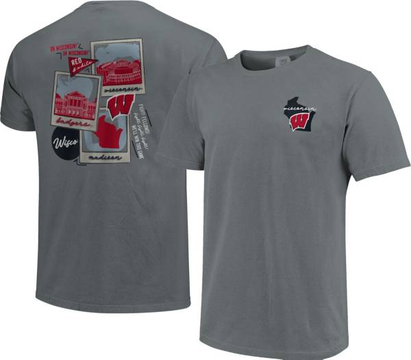 Image One Men's Wisconsin Badgers Grey Campus Polaroids T-Shirt