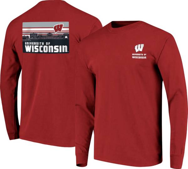 Image One Men's Wisconsin Badgers Red Campus Skyline Long Sleeve T-Shirt