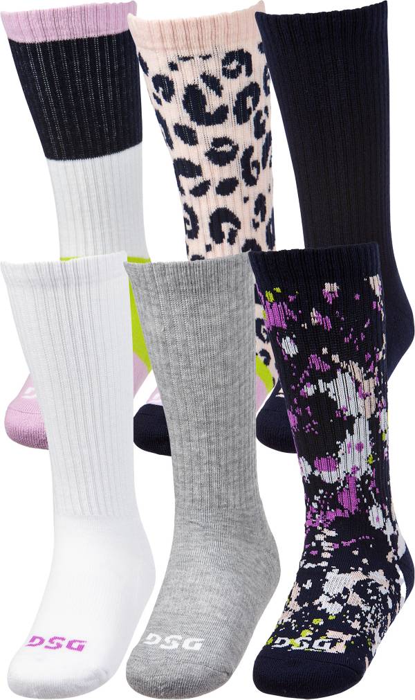 DSG Girls' Fashion Crew Socks Multicolor 6-Pack