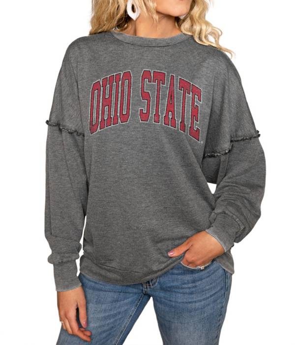 Gameday Couture Ohio State Buckeyes Grey Acid Wash Crew Pullover Sweatshirt