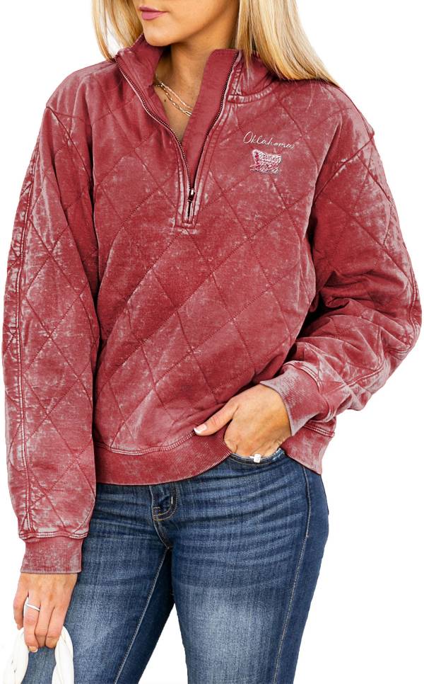 Gameday Couture Oklahoma Sooners Crimson Acid Wash Quilted Quarter-Zip Pullover Sweatshirt