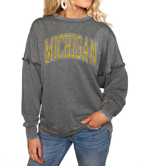 Gameday Couture Michigan Wolverines Grey Acid Wash Crew Pullover Sweatshirt