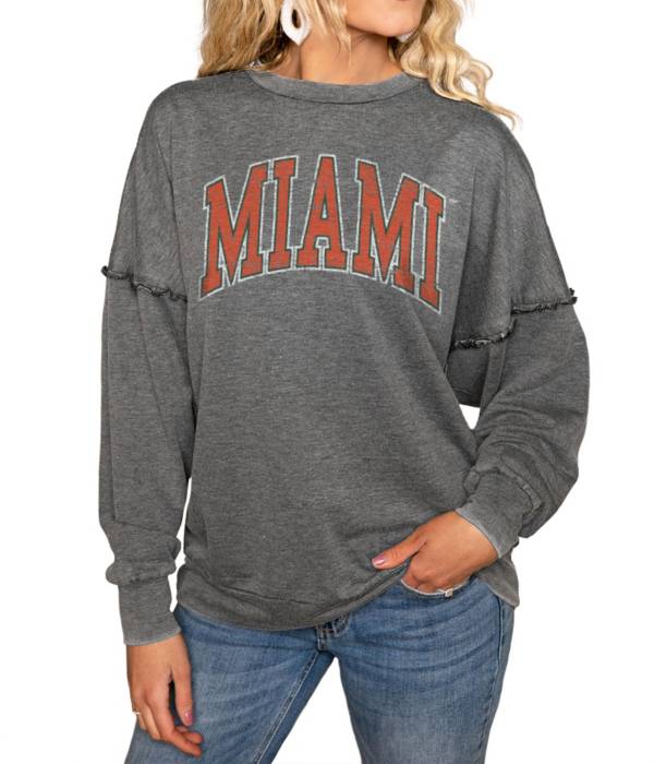 Gameday Couture Miami Hurricanes Grey Acid Wash Crew Pullover Sweatshirt