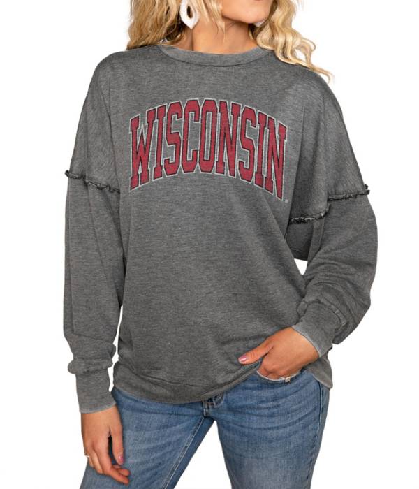 Gameday Couture Wisconsin Badgers Grey Acid Wash Crew Pullover Sweatshirt product image