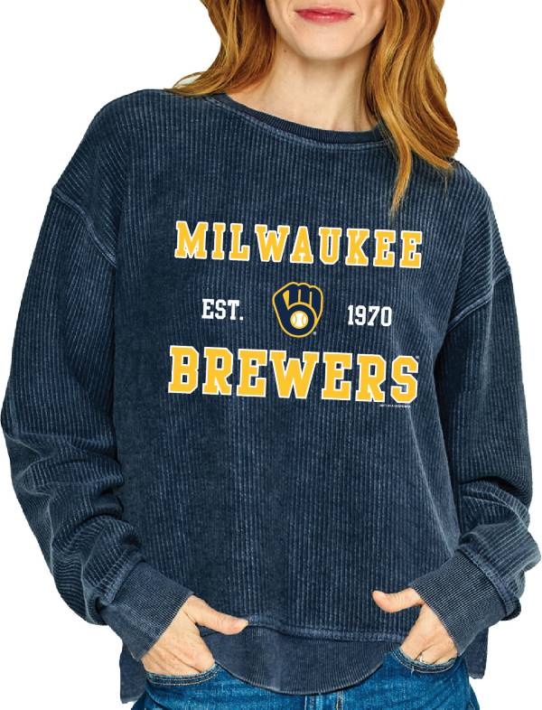 Soft As A Grape Women's Milwaukee Brewers Blue Crew Pullover Sweater