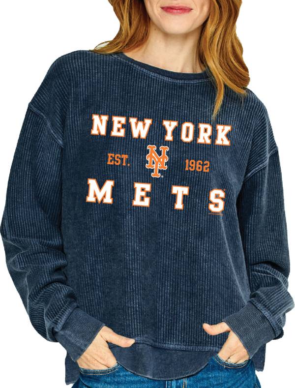 Soft As A Grape Women's New York Mets Blue Crew Pullover Sweater