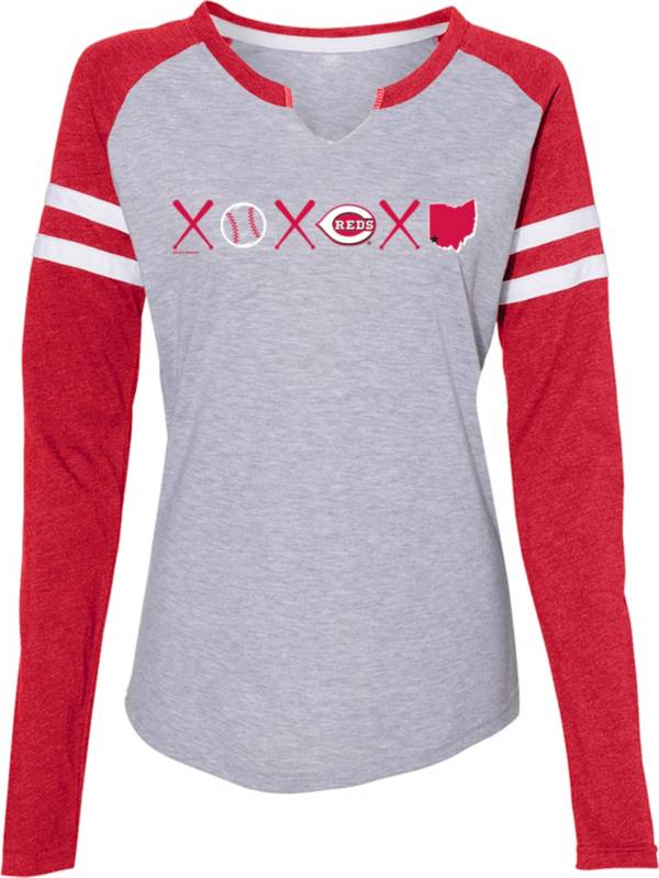 Soft As A Grape Women's Cincinnati Reds Grey Long Sleeve Raglan T-Shirt