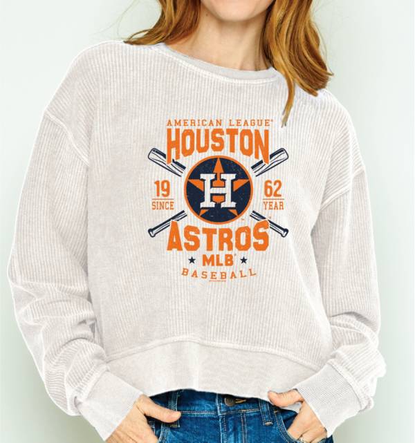 Soft As A Grape Women's Houston Astros White Cropped Corded Crew Pullover Sweater