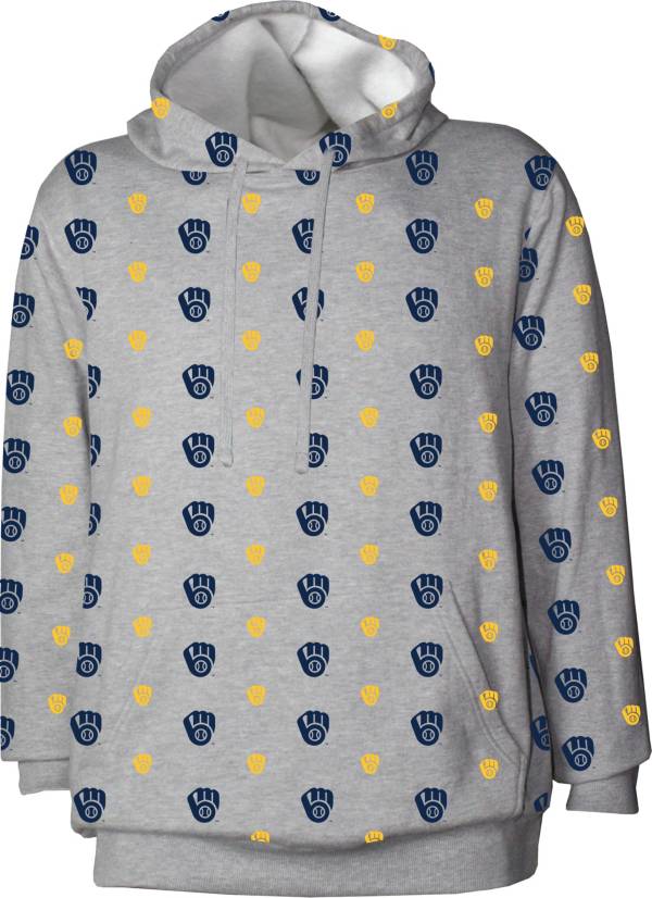Stitches Men's Milwaukee Brewers Grey All Over Print Pullover Hoodie
