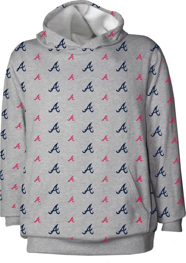 Stitches Youth Atlanta Braves Grey All Over Print Pullover Hoodie