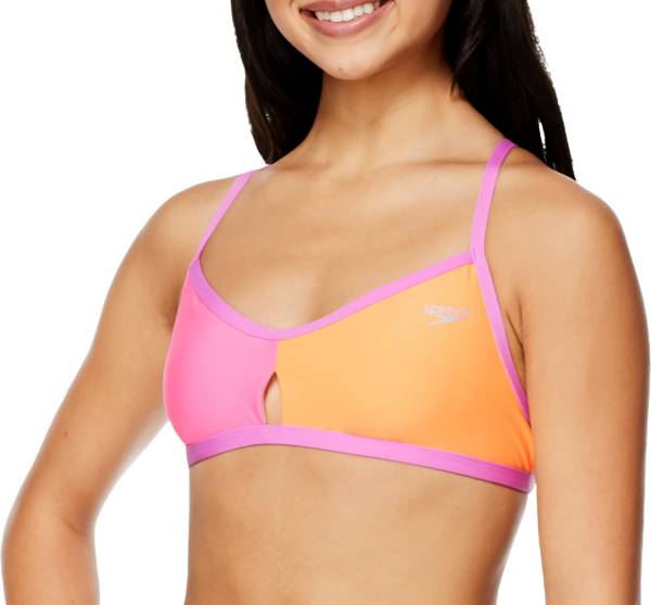 Speedo Women's Colorblock Keyhole Tie Back Bikini Top