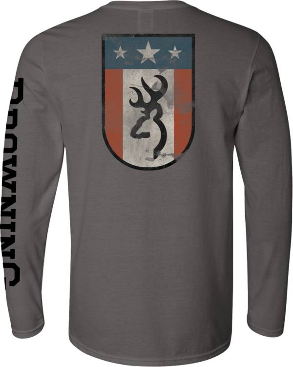 Browning Arms Men's Tri Shield Flag Long Sleeve T-Shirt